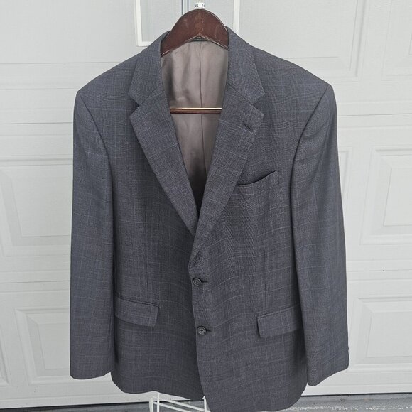 HART SCHAFFNER MARX Gold Trumpeter Mens Gray Blue Wool 2pc Suit 44L Jacket - Picture 1 of 16